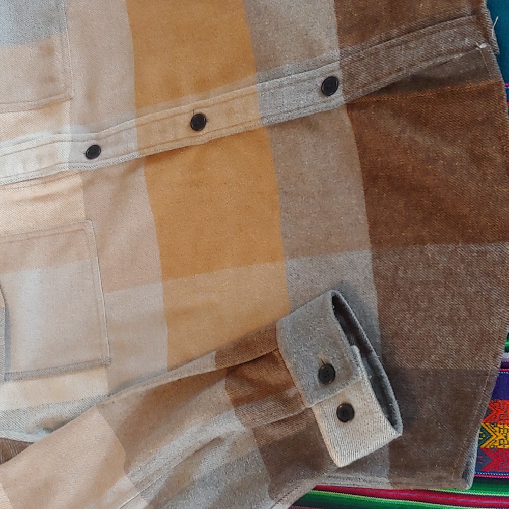Men's Plaid Polyester Blend Button Shirt Brown, Tan, XL - Picture 13 of 15